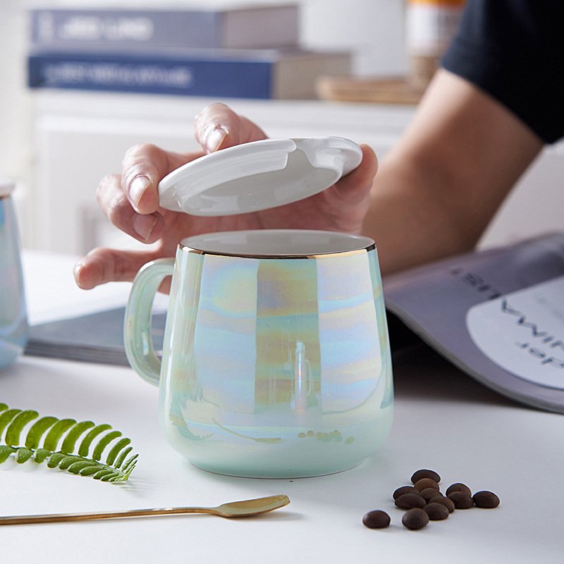 Alibaba Top Seller Home Couple Simple Porcelain Cups Travel Office Ceramic Coffee Mug With Cover Spoon