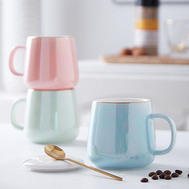 Alibaba Top Seller Home Couple Simple Porcelain Cups Travel Office Ceramic Coffee Mug With Cover Spoon