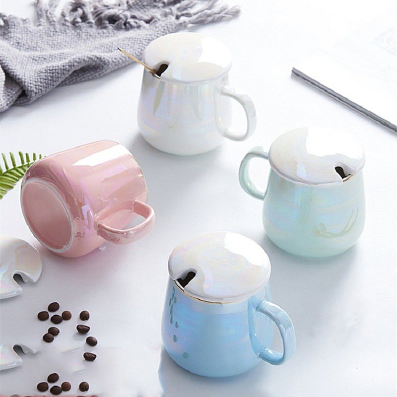 Alibaba Top Seller Home Couple Simple Porcelain Cups Travel Office Ceramic Coffee Mug With Cover Spoon