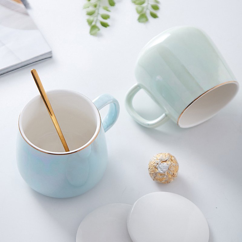 Alibaba Top Seller Home Couple Simple Porcelain Cups Travel Office Ceramic Coffee Mug With Cover Spoon