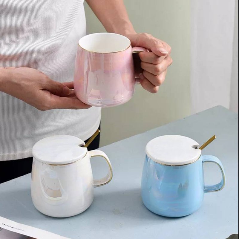Alibaba Top Seller Home Couple Simple Porcelain Cups Travel Office Ceramic Coffee Mug With Cover Spoon