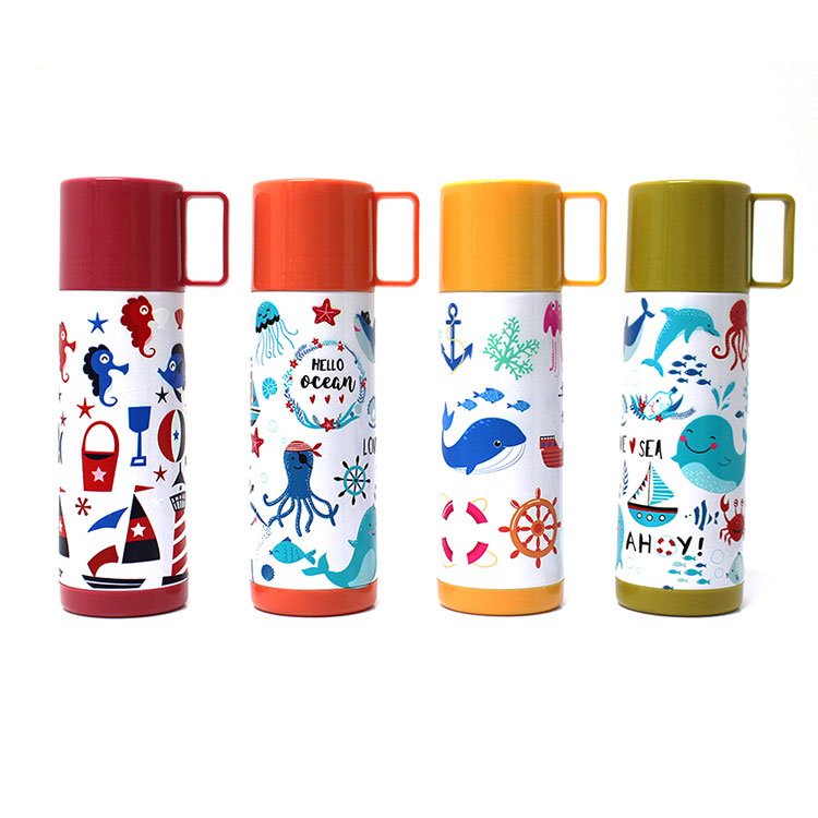 outdoor cartoon design Insulated Vacuum Flask 350ml Small capacity Stainless Steel Children Water Bottle With Cup Lid