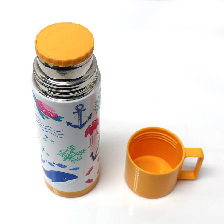 outdoor cartoon design Insulated Vacuum Flask 350ml Small capacity Stainless Steel Children Water Bottle With Cup Lid
