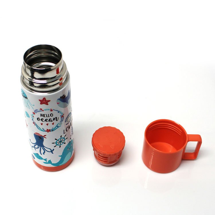 outdoor cartoon design Insulated Vacuum Flask 350ml Small capacity Stainless Steel Children Water Bottle With Cup Lid