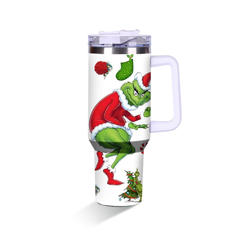 40oz American Style Wholesale Vacuum Travel Mug with Handgrip Design Insulated Outdoor Cup Tumbler for Christmas Grinch