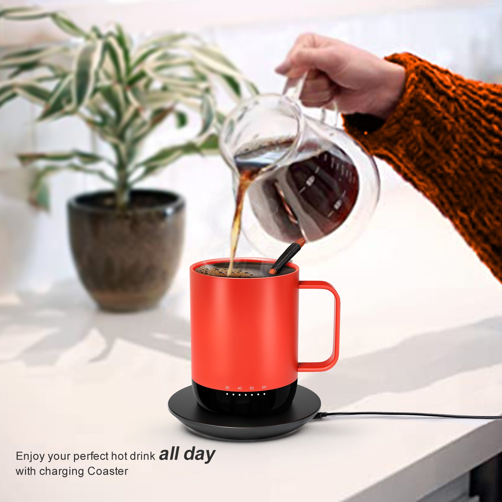 High-end App Temperature Control Stainless Steel Smart Heating Mug Insulated Coffee Mug Warmer Coaster
