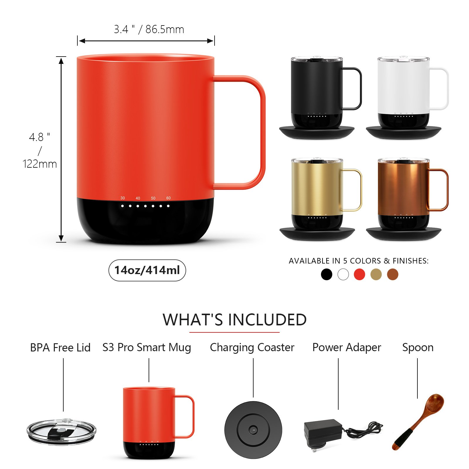 High-end App Temperature Control Stainless Steel Smart Heating Mug Insulated Coffee Mug Warmer Coaster