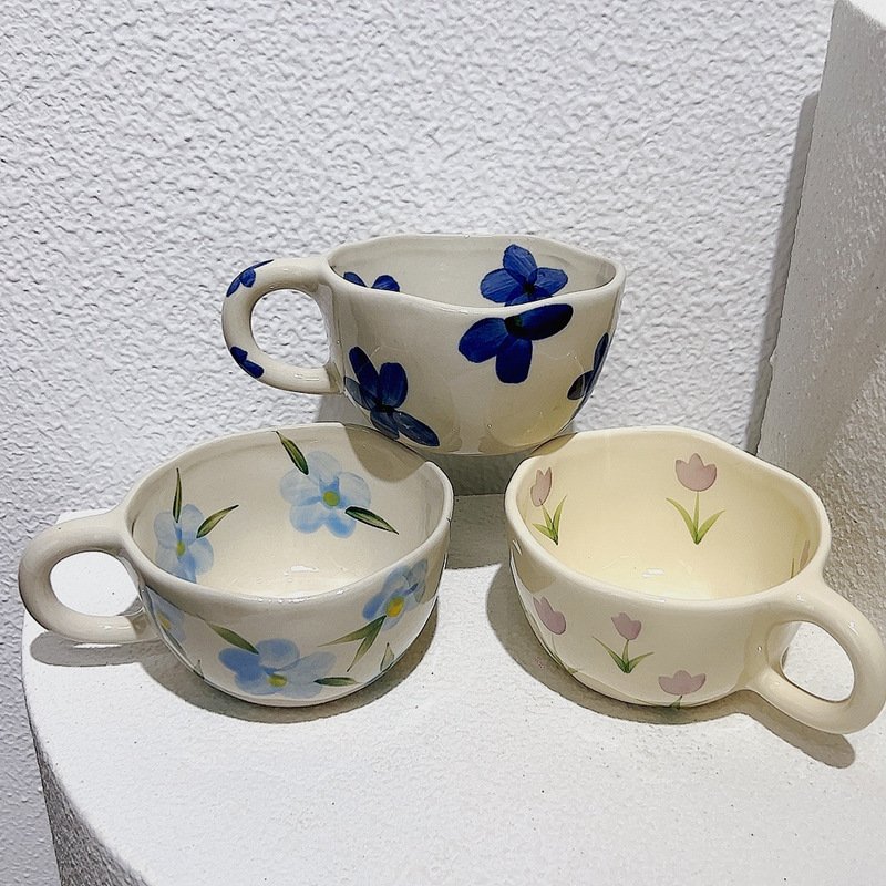 Ins vintage flower ceramic mug and saucer set exquisite couple afternoon tea cup set