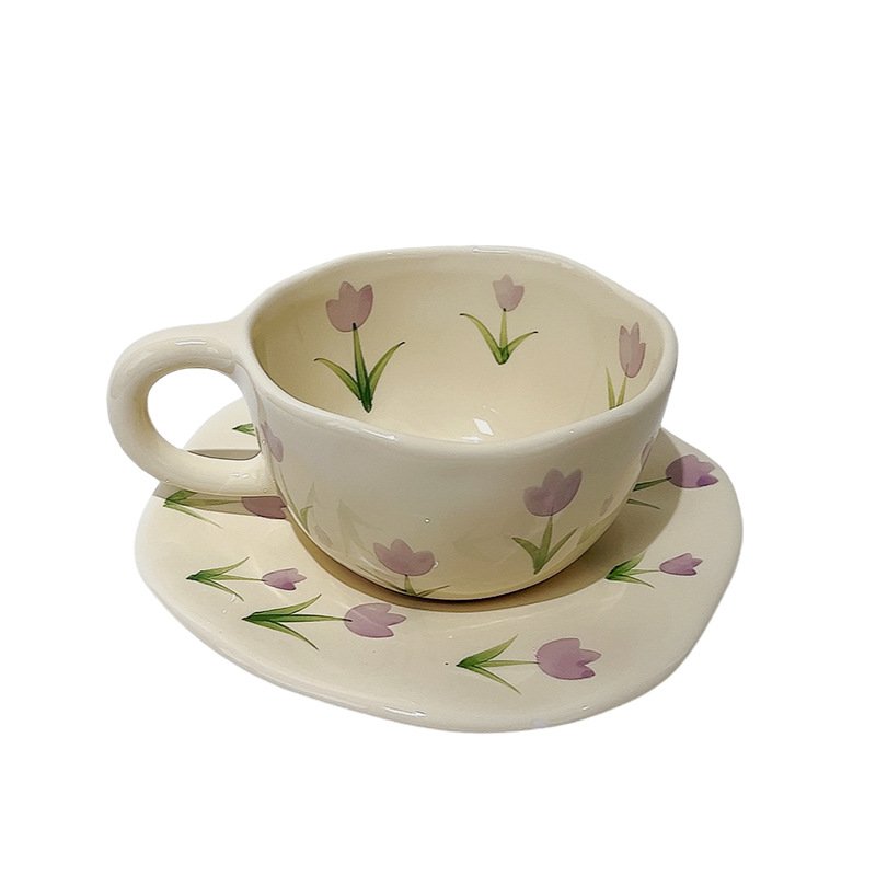 Ins vintage flower ceramic mug and saucer set exquisite couple afternoon tea cup set