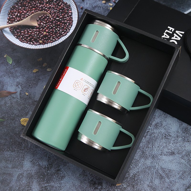 500ml luxury high quality powder coating stainless steel 3pcs thermos double wall vacuum flask gift set box