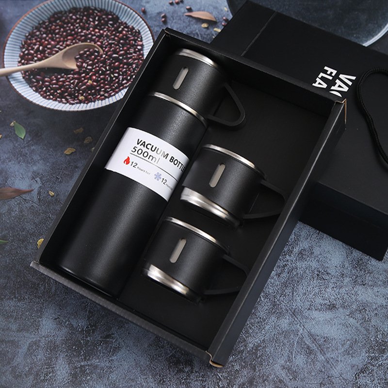 500ml luxury high quality powder coating stainless steel 3pcs thermos double wall vacuum flask gift set box
