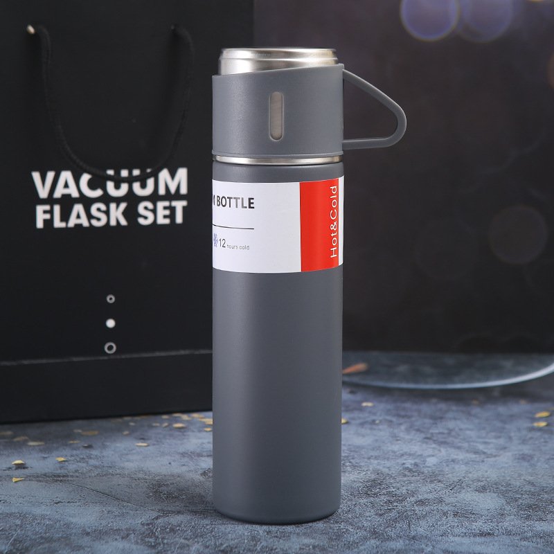 500ml luxury high quality powder coating stainless steel 3pcs thermos double wall vacuum flask gift set box