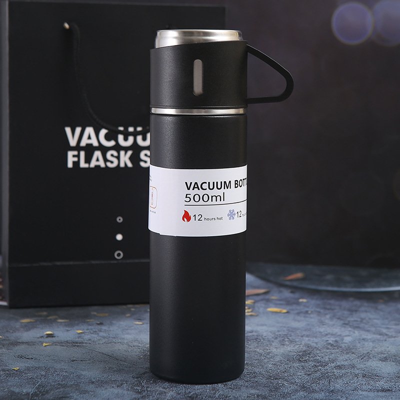 500ml luxury high quality powder coating stainless steel 3pcs thermos double wall vacuum flask gift set box