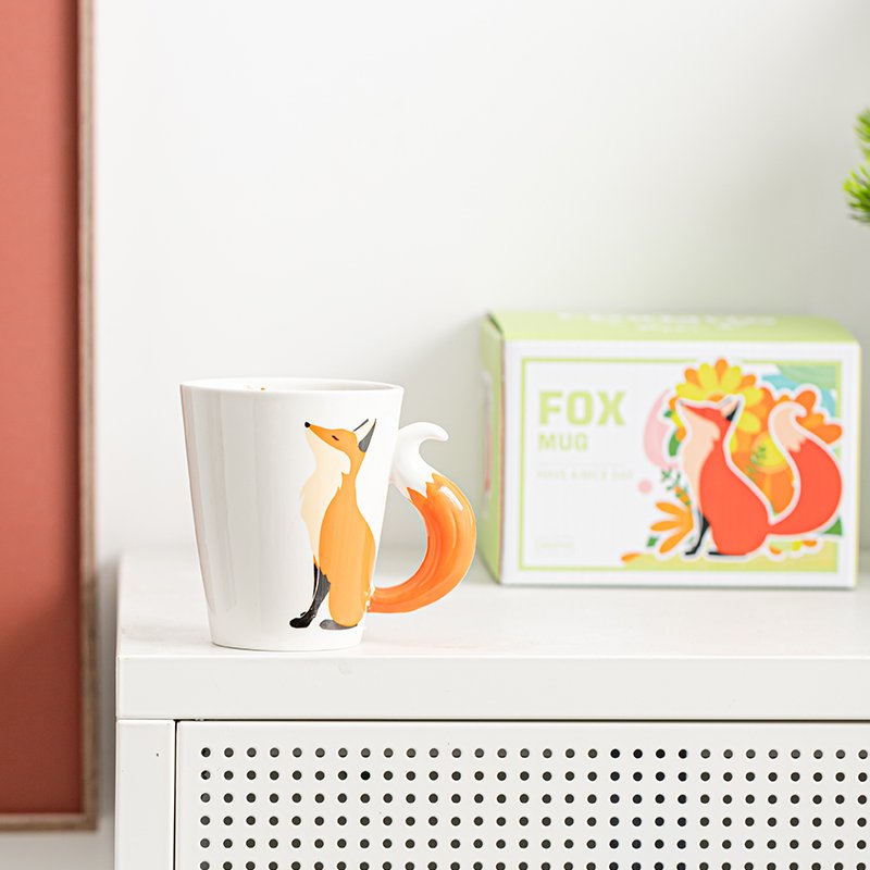 Orange and White Hand Painted cartoon 3D Swan Fox Mug Tea Cup Ceramic Animal Coffee Cup Mug