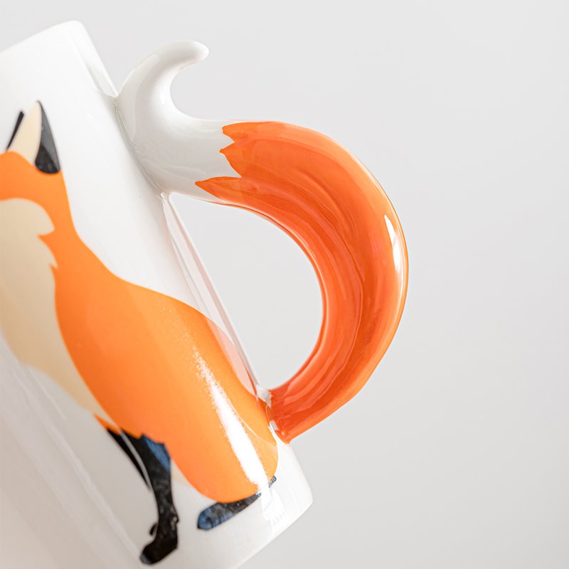 Orange and White Hand Painted cartoon 3D Swan Fox Mug Tea Cup Ceramic Animal Coffee Cup Mug