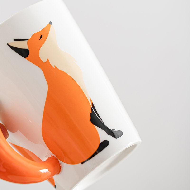 Orange and White Hand Painted cartoon 3D Swan Fox Mug Tea Cup Ceramic Animal Coffee Cup Mug