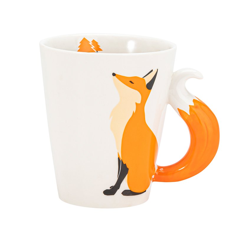 Orange and White Hand Painted cartoon 3D Swan Fox Mug Tea Cup Ceramic Animal Coffee Cup Mug