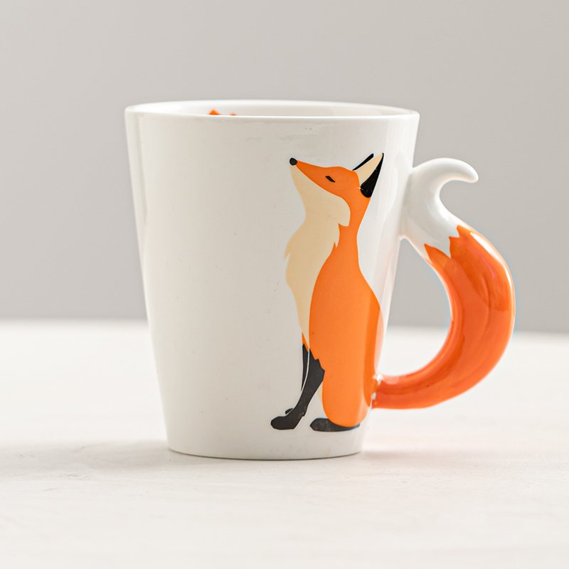 Orange and White Hand Painted cartoon 3D Swan Fox Mug Tea Cup Ceramic Animal Coffee Cup Mug