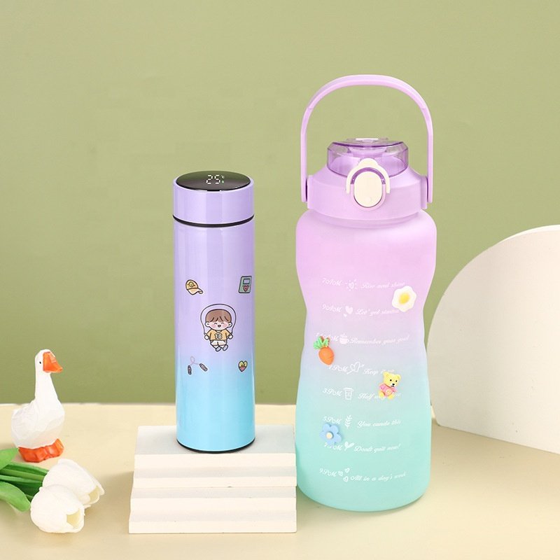2000ml botellones 2 in 1 set tomatodo,plastic water bottle and vacuum flask with temperature display LED lid