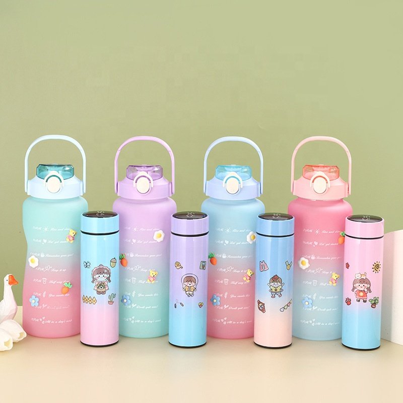 2000ml botellones 2 in 1 set tomatodo,plastic water bottle and vacuum flask with temperature display LED lid