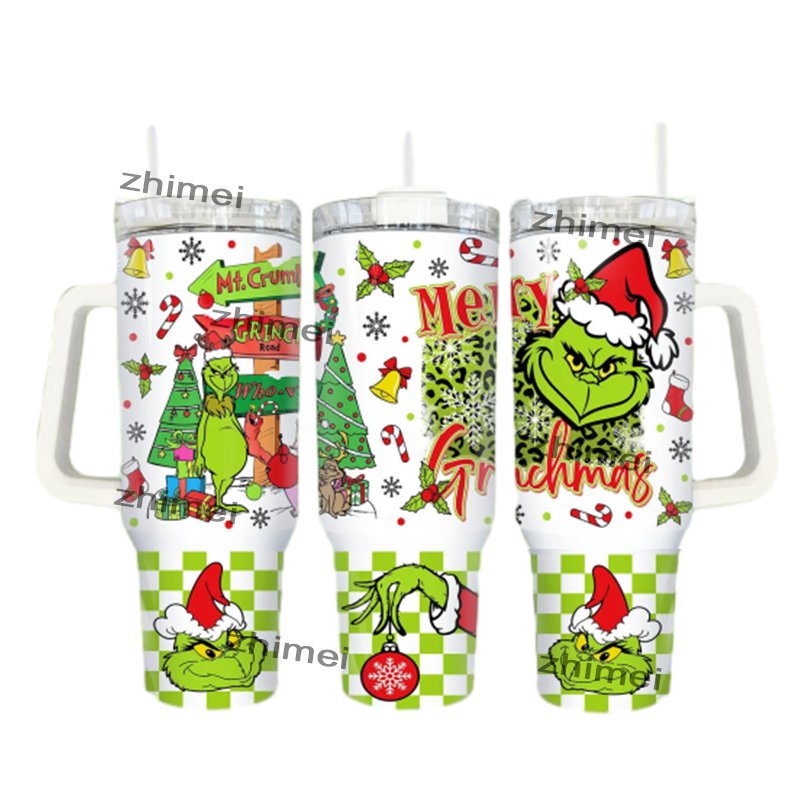 Wholesale Bulk Christmas Themed Outdoor Mugs Stainless Steel Cup Car Insulated Water Bottle 40oz Tumbler With Handle