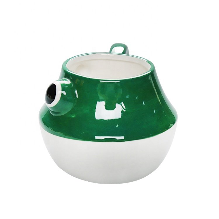 Cute Animal Green Frog Style Dolomite Coffee Mug Cup With Handgrip Reusable Water Mug