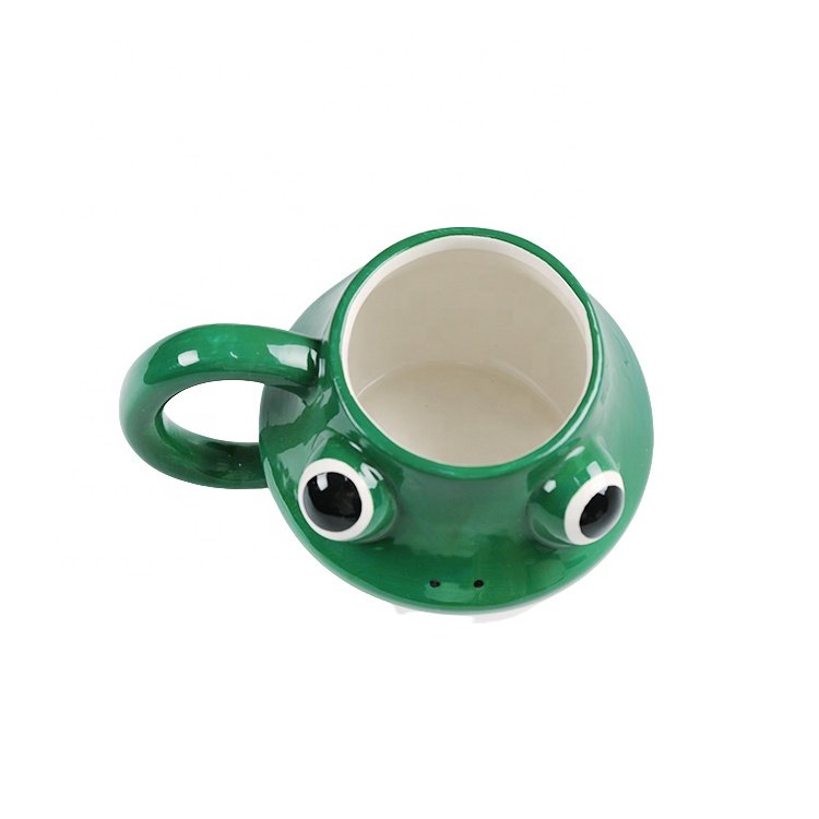 Cute Animal Green Frog Style Dolomite Coffee Mug Cup With Handgrip Reusable Water Mug