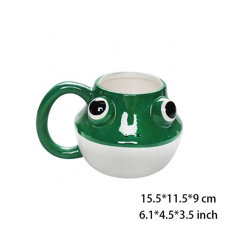 Cute Animal Green Frog Style Dolomite Coffee Mug Cup With Handgrip Reusable Water Mug