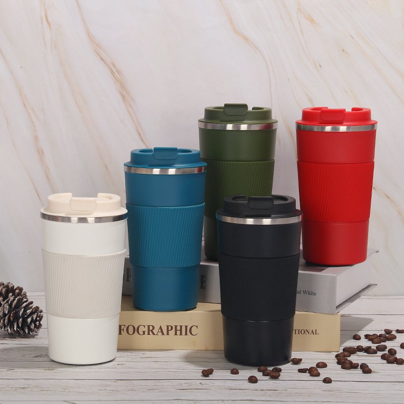 Business Gift 17oz 500ml Drinking Water Bottle Portable Car Cup Silicone Handle Double Wall Stainless Steel Thermal Coffee Mug