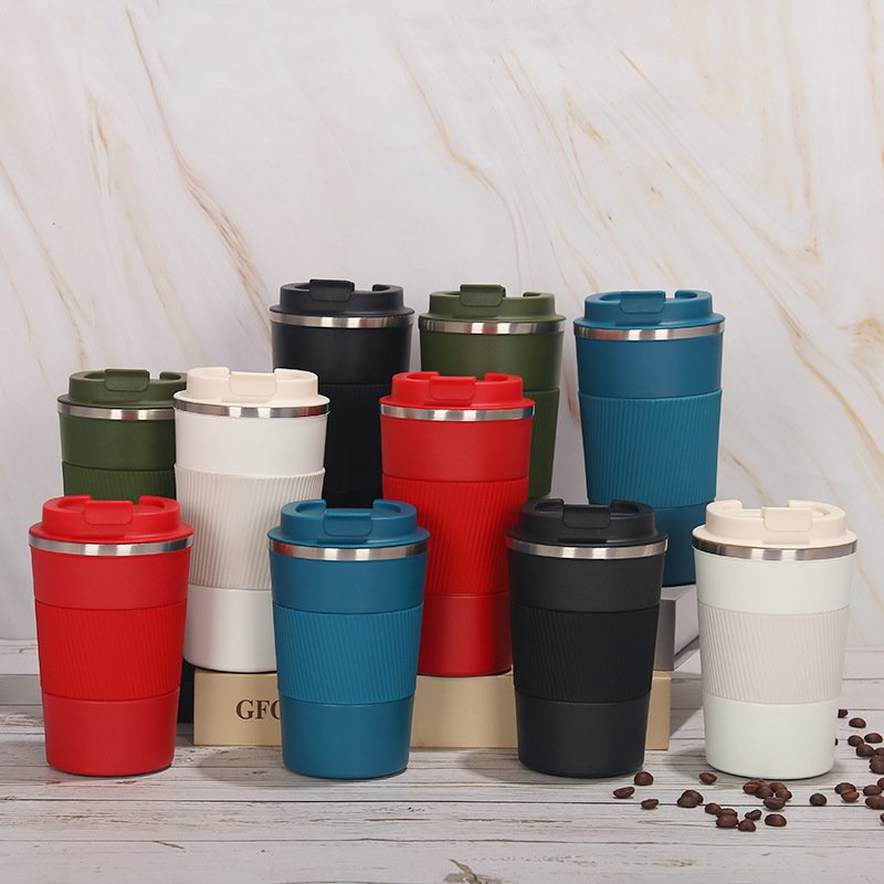 Business Gift 17oz 500ml Drinking Water Bottle Portable Car Cup Silicone Handle Double Wall Stainless Steel Thermal Coffee Mug