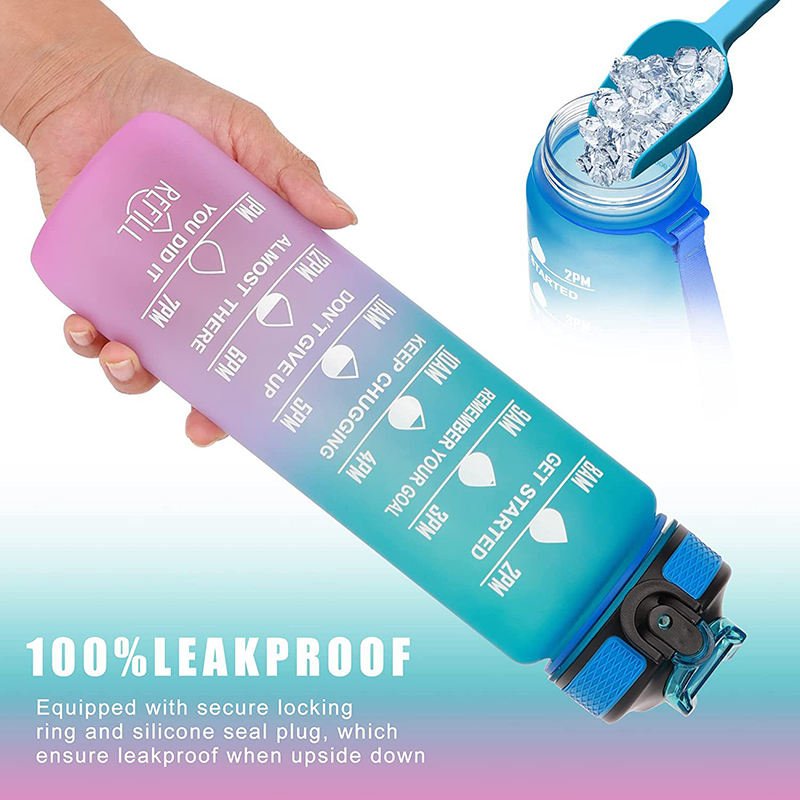 Leakproof Tritan BPA Free 1l Fitness Outdoor Sports Water Jug with Time Marker Large Plastic Motivational Water Bottle