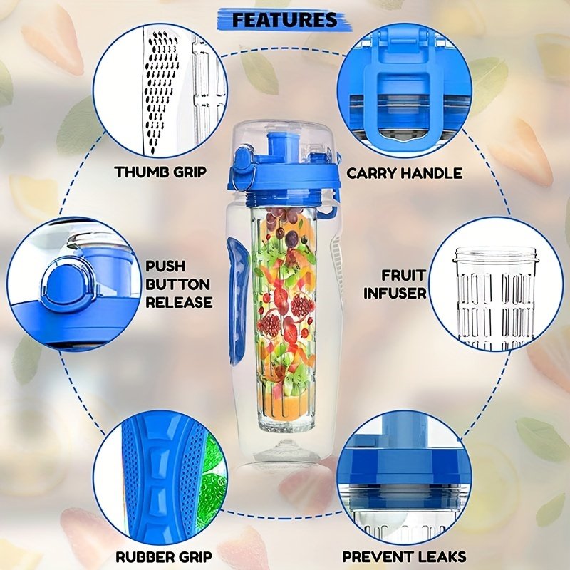 High Quality Infused Water Bottle Sports Portable Leak Proof Reusable Clear Tritan Bpa Free Plastic Fruit Infuser Water Bottle