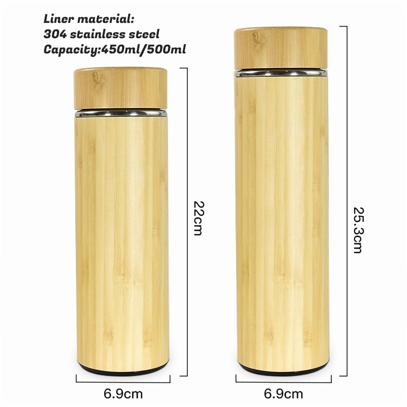 Wholesale stainless Steel Eco Friendly Bamboo Water Bottle Biodegradable Bamboo Drink Tea Infuser Coffee Water Bottle BPA Free