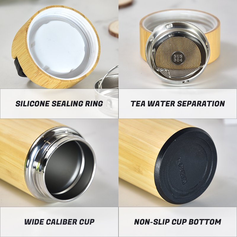Wholesale stainless Steel Eco Friendly Bamboo Water Bottle Biodegradable Bamboo Drink Tea Infuser Coffee Water Bottle BPA Free