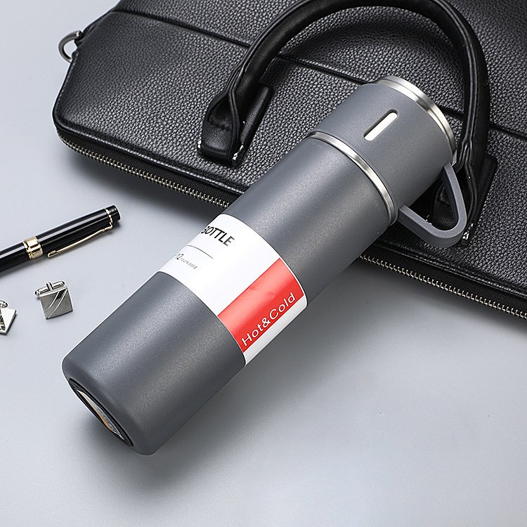 Business Custom 304 Stainless Steel Vacuum Flask Gift Set With One Cup Two Lid Gift Box Water Bottle