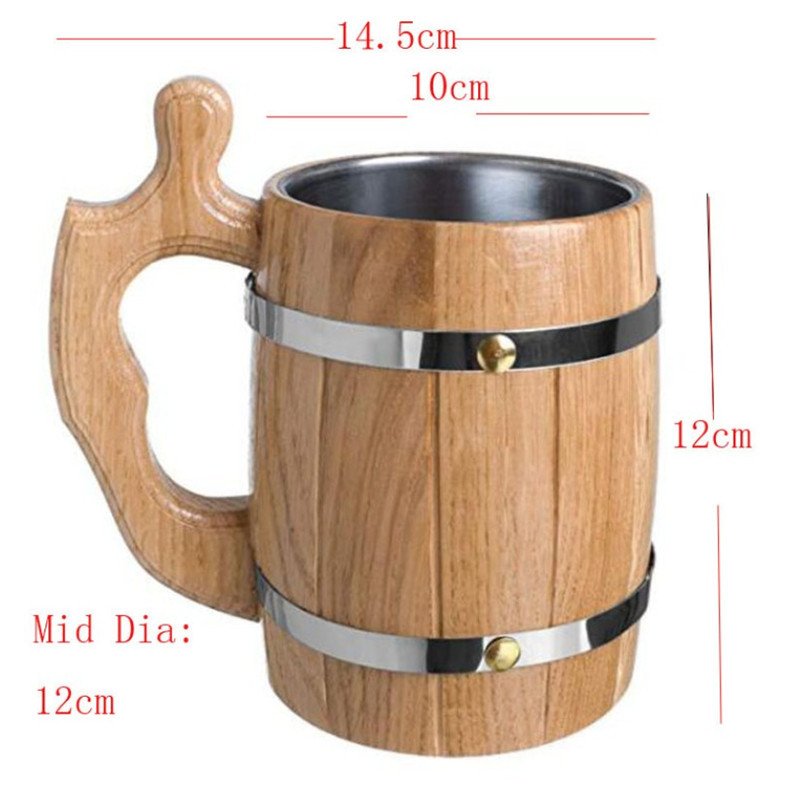 Custom White Oak Wood Beer Cup High quality Barrel Shape Wooden Beer Mug For Bar