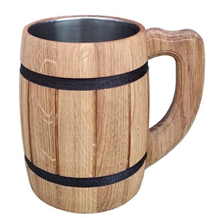 Custom White Oak Wood Beer Cup High quality Barrel Shape Wooden Beer Mug For Bar