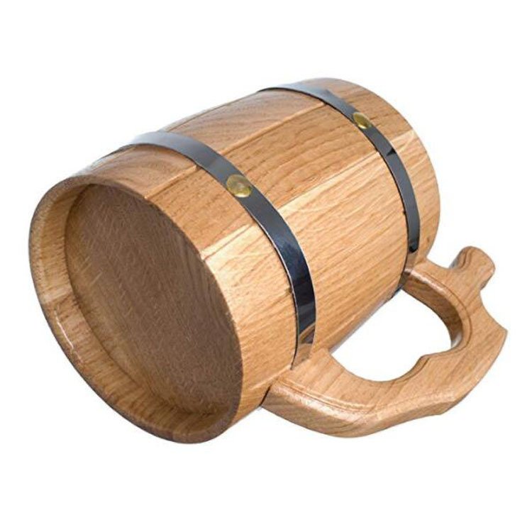 Custom White Oak Wood Beer Cup High quality Barrel Shape Wooden Beer Mug For Bar
