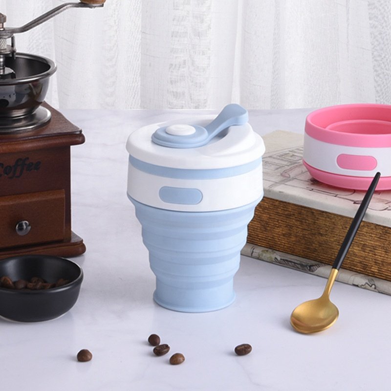 Foldable Water Bottle With Heat Preservation Lid Non-toxic And No Odor Silicone Collapsible Cup 300ml Reusable Coffee Mug
