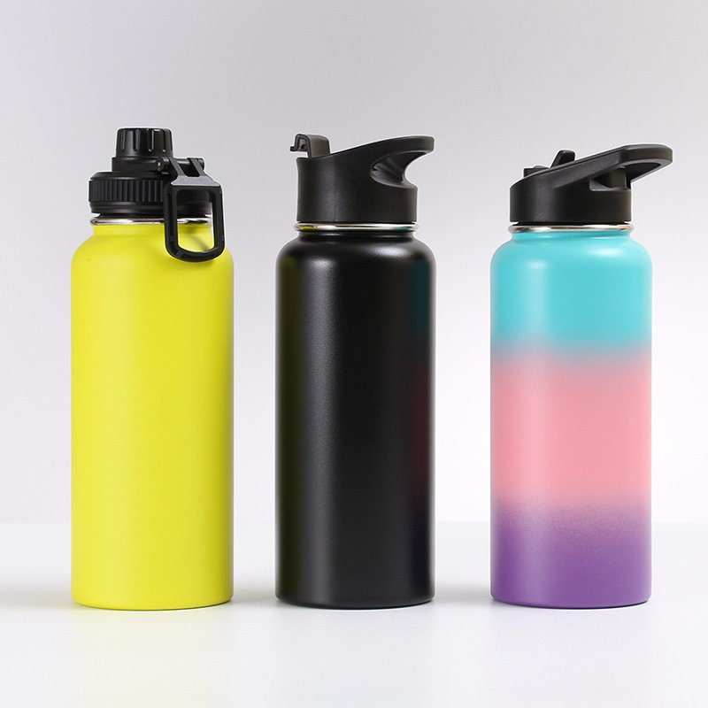 32oz 40oz Stainless Steel Rubber Matte Paint Thermos Vacuum Flask Sport Insulated Water Bottle with Handle Lid Custom Logo