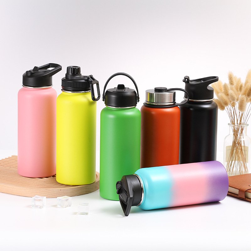 32oz 40oz Stainless Steel Rubber Matte Paint Thermos Vacuum Flask Sport Insulated Water Bottle with Handle Lid Custom Logo
