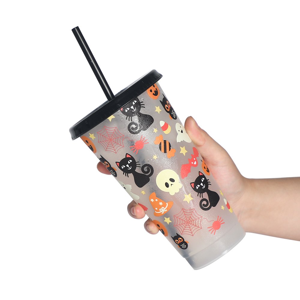 Custom Set Gift Cup Tumbler Plastic Cold Color Changing Cartoon Ghost Magic Coffee Halloween Mug