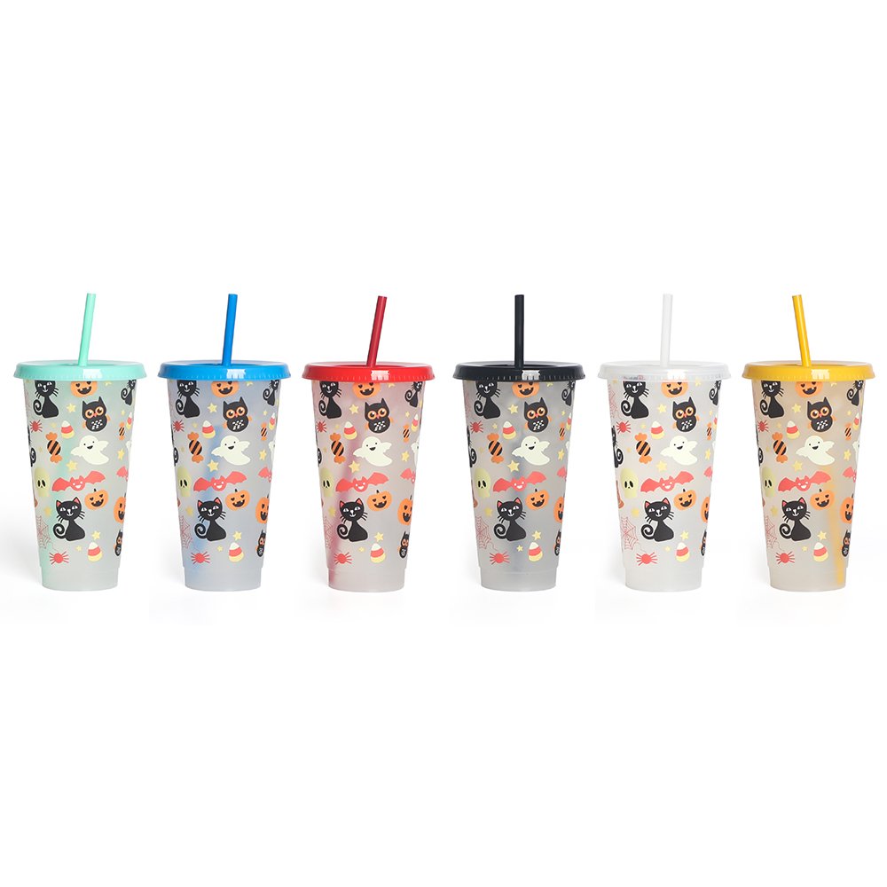 Custom Set Gift Cup Tumbler Plastic Cold Color Changing Cartoon Ghost Magic Coffee Halloween Mug