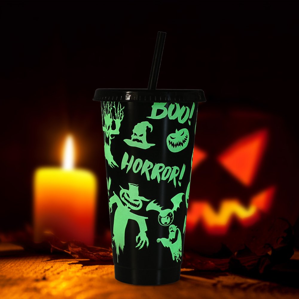 Custom Set Gift Cup Tumbler Plastic Cold Color Changing Cartoon Ghost Magic Coffee Halloween Mug