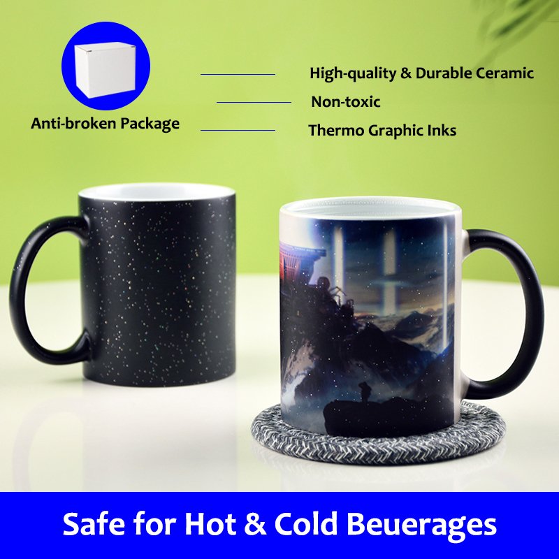 Wholesale Custom logo Personalized Black Ceramic magic mug Heat Sensitive Magic Color Changing Coffee Mugs for Sublimation