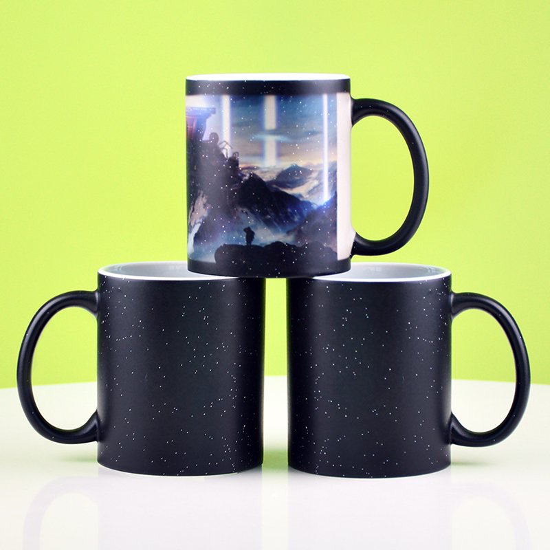 Wholesale Custom logo Personalized Black Ceramic magic mug Heat Sensitive Magic Color Changing Coffee Mugs for Sublimation