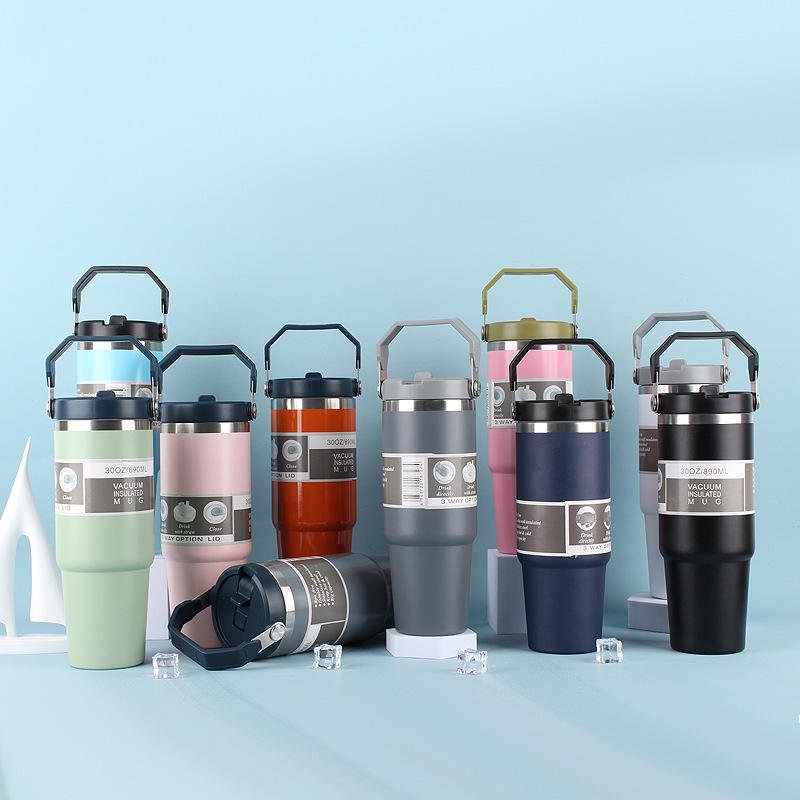 High Quality Double Wall Cups 20oz 30oz Stainless Steel Portable Coffee Mug For Car With Lids Tumbler With Handle And Straw 2025