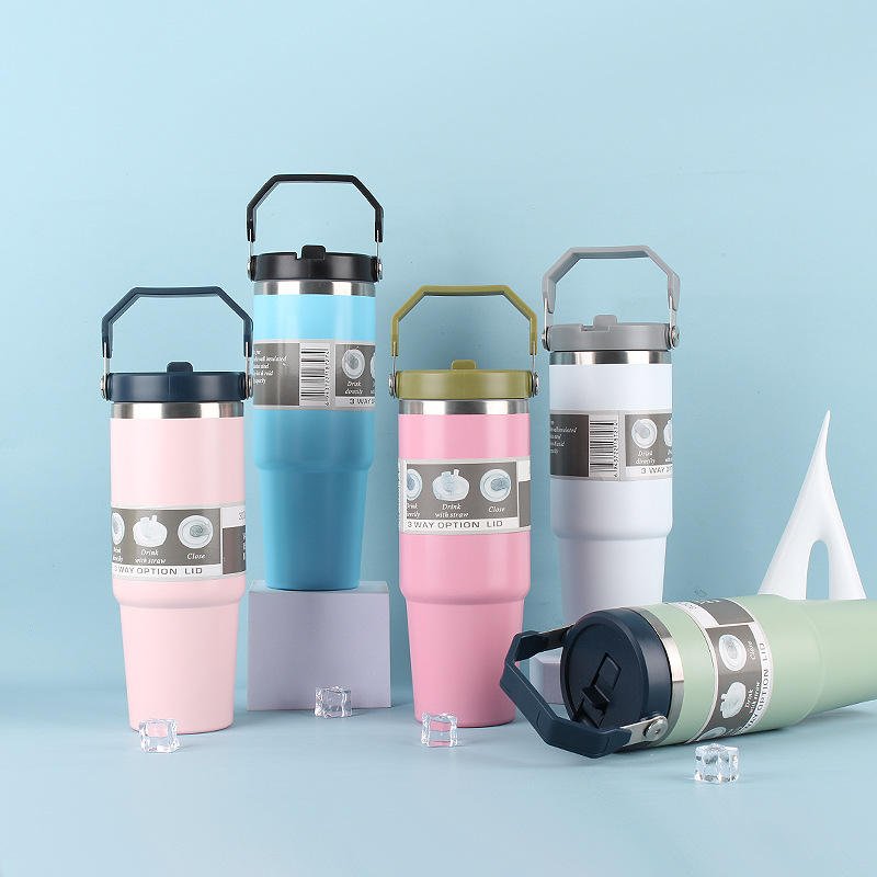 High Quality Double Wall Cups 20oz 30oz Stainless Steel Portable Coffee Mug For Car With Lids Tumbler With Handle And Straw 2025
