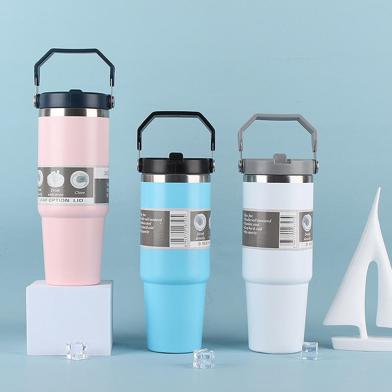 High Quality Double Wall Cups 20oz 30oz Stainless Steel Portable Coffee Mug For Car With Lids Tumbler With Handle And Straw 2025