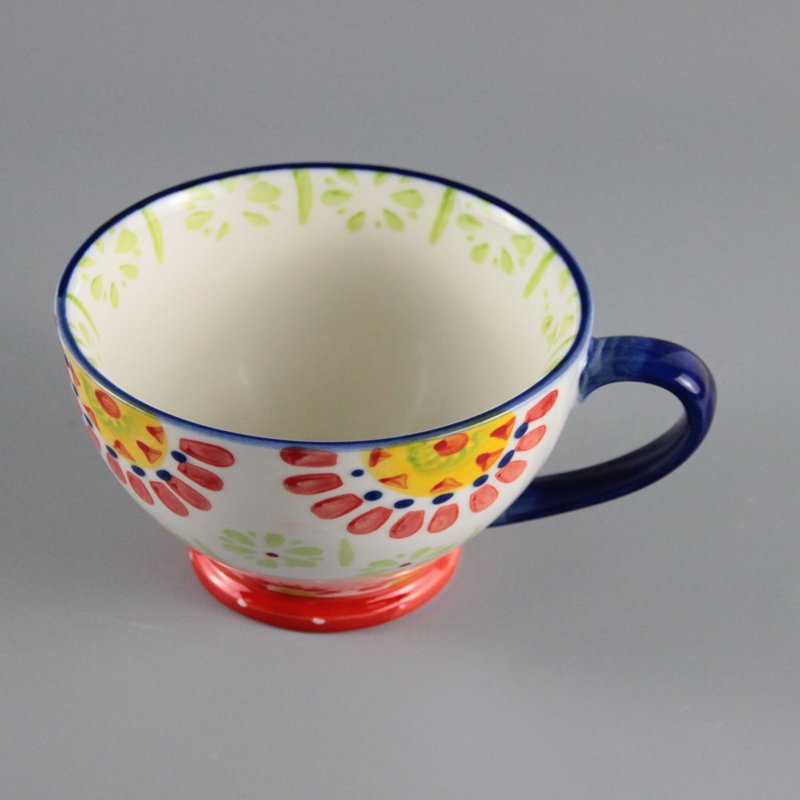 400ml Vintage ceramic cup mug hand painted happy animal flowers footed ceramic stamped mug round